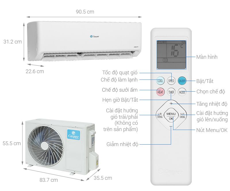 Điều hòa Casper 2 chiều Inverter 2HP-18.000BTU GH-18IS35