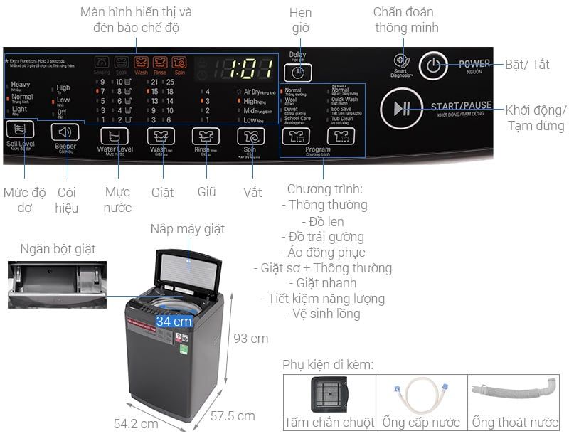 Máy giặt LG TurboDrum Inverter 9 kg T2109VSAB