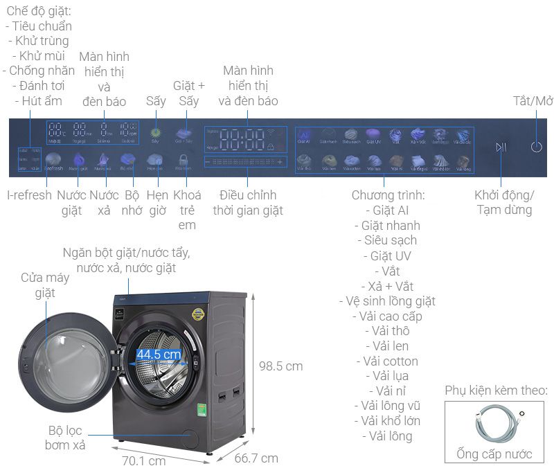Máy giặt sấy Aqua Inverter giặt 15 kg - sấy 10 kg AQD-DH1500G PP
