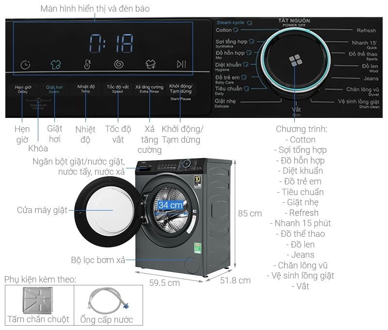 Máy giặt Aqua Inverter 9.5 kg AQD-A952J BK