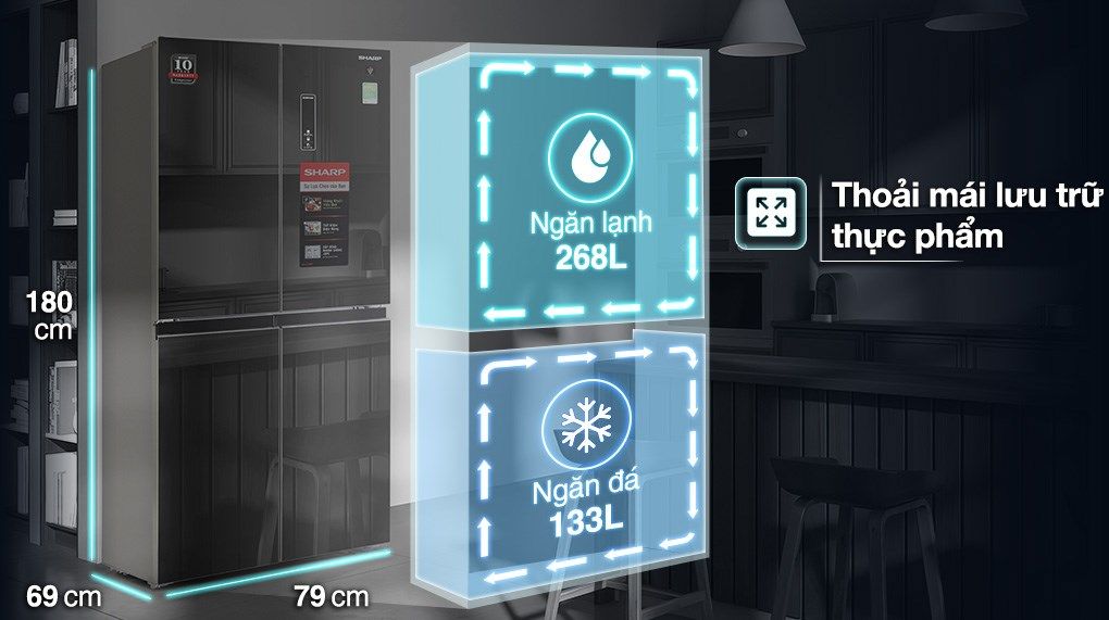 Tủ lạnh Sharp Inverter 401 lít Multi Door SJ-FXP480VG-BK