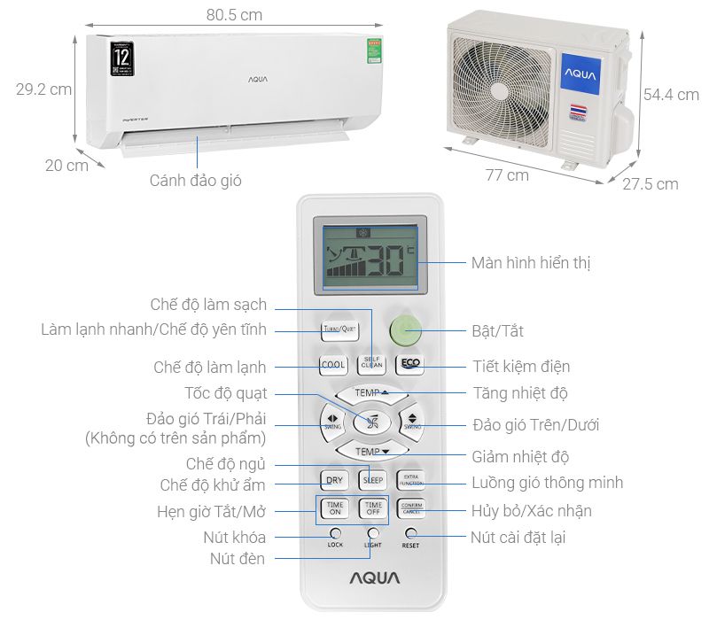 Điều hòa Aqua 1 chiều Inverter 12.500 BTU AQA-RV13QA2