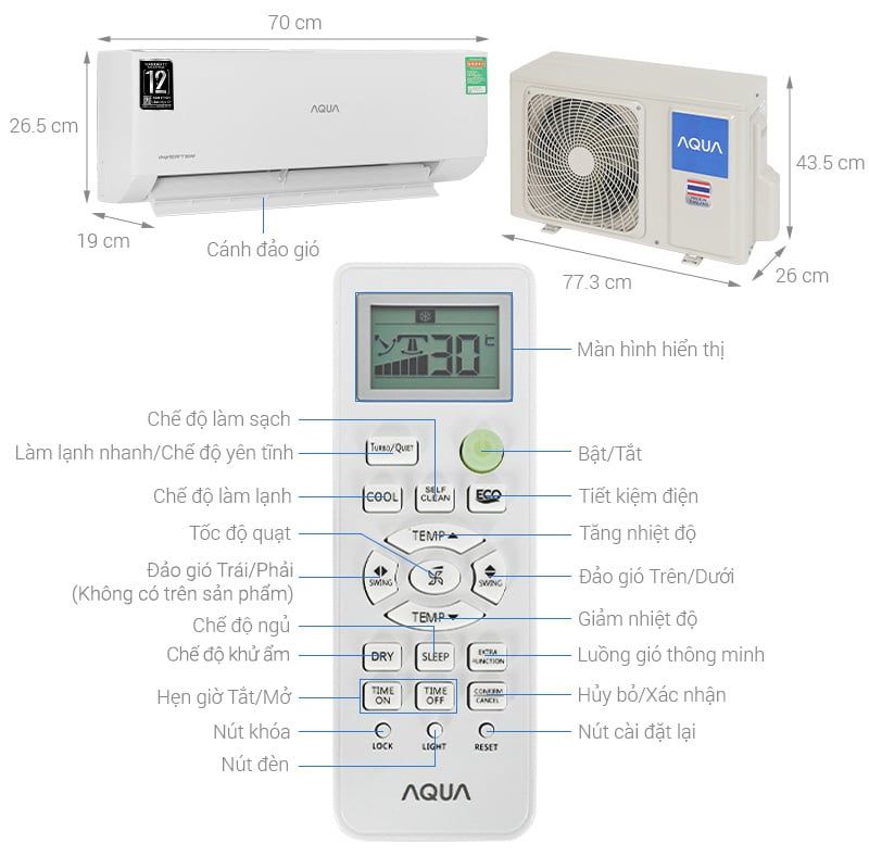 Điều hòa Aqua 1 chiều Inverter 9000 BTU AQA-RV10QA2