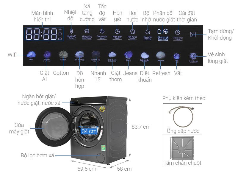 Máy giặt Aqua Inverter 10 kg AQD-DDW1000J BK