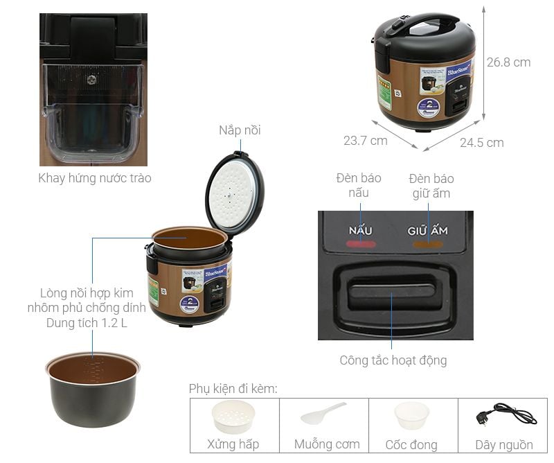 Nồi cơm nắp gài BlueStone 1.2 lít RCB-5512