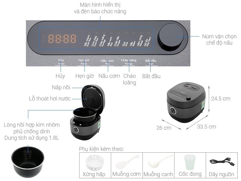 Nồi cơm cao tần Kangaroo 1.8 lít KG18RIH2
