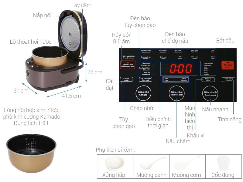 Nồi cơm cao tần Kangaroo 1.8 lít KG599N