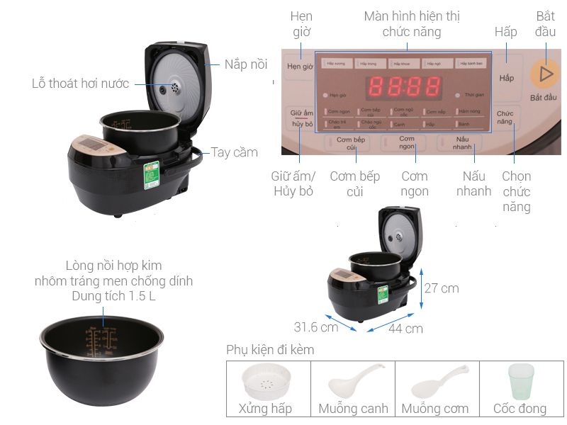 Nồi cơm cao tần Midea 1.5 lít MB-HS4007