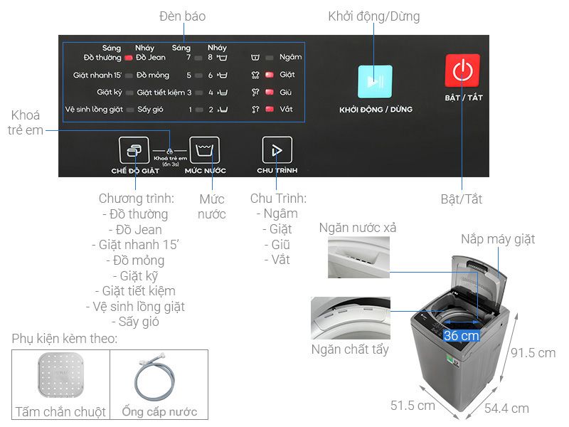 Máy giặt Casper 7.5 kg WT-75NG1