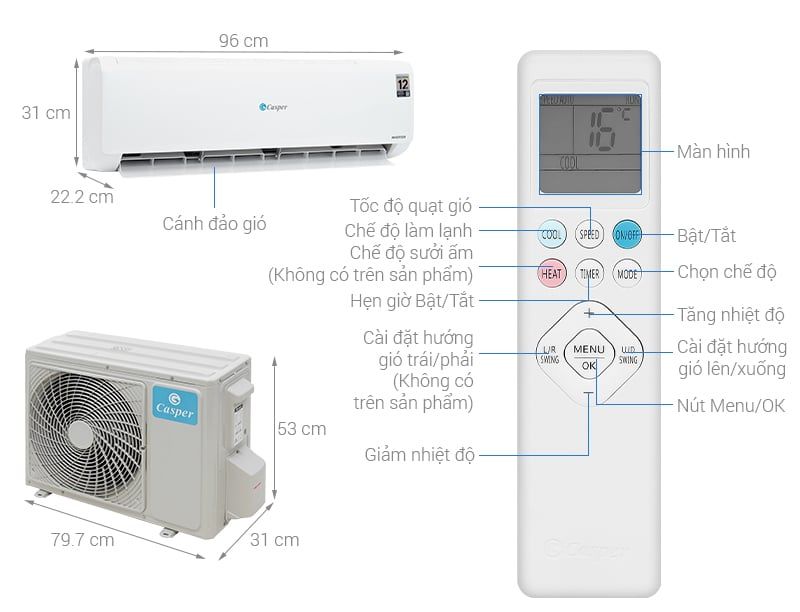 Điều hòa Casper 1 chiều Inverter 2HP-18.500BTU TC-18IS36