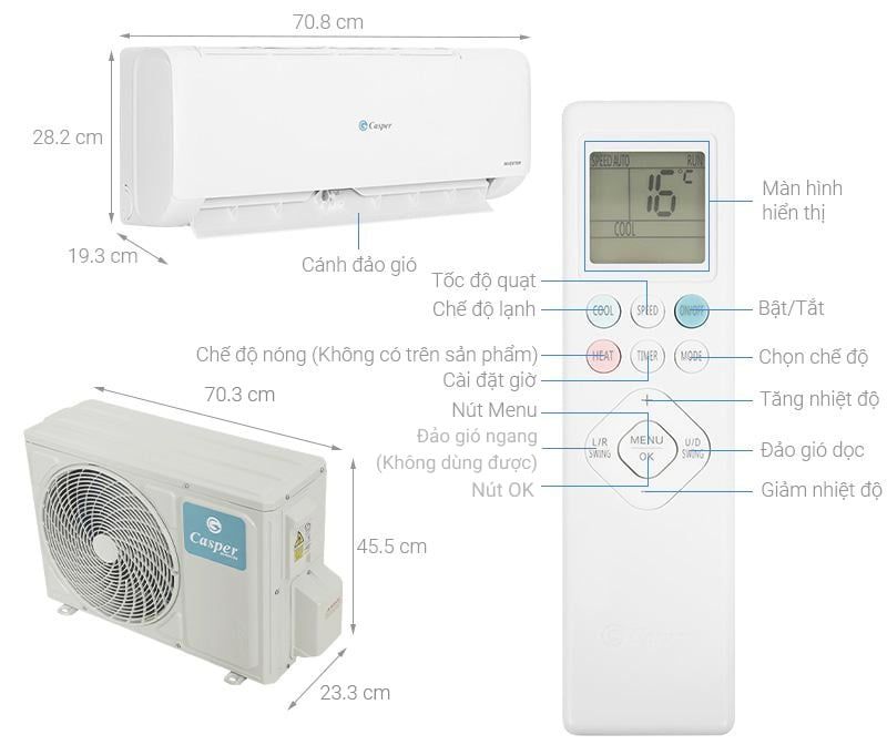 Điều hòa Casper 1 chiều Inverter 1HP-9.000BTU TC-09IS35
