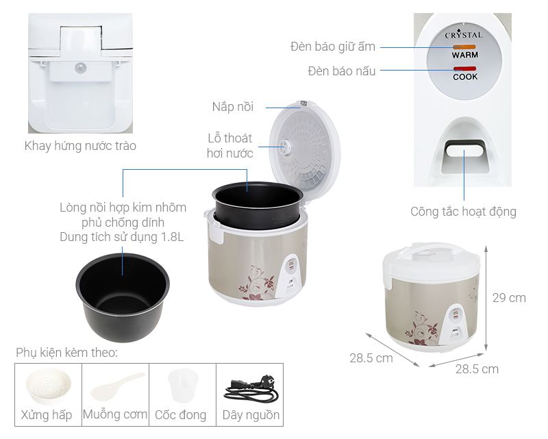 Nồi cơm nắp gài Crystal 1.8 lít JRC-180FE