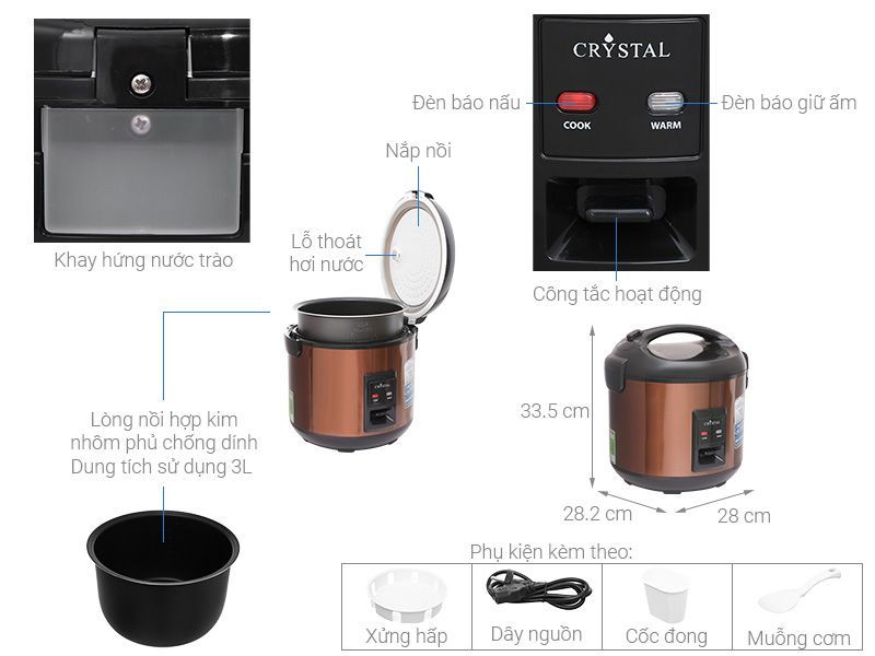 Nồi cơm nắp gài Crystal 3 lít NCG3001