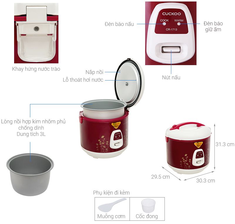 Nồi cơm nắp gài Cuckoo 3 lít CR- 1713