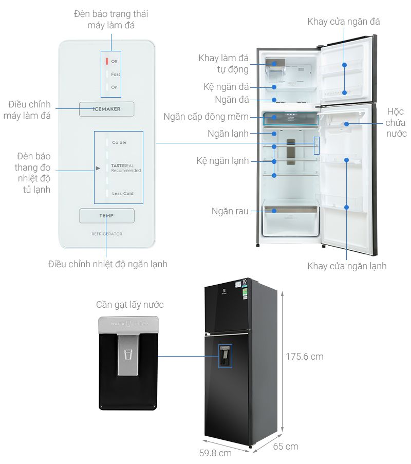 Tủ lạnh Electrolux Inverter 341L ETB3760K-H