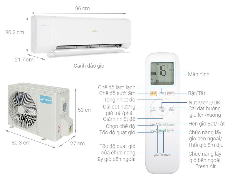Điều hòa Casper 2 chiều Inverter 1HP-9.300BTU XH-09IF35