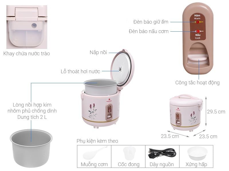 Nồi cơm nắp gài Happycook 2 lít HC-200