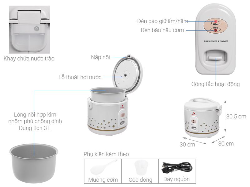 Nồi cơm nắp gài Happycook 3 lít HC-300