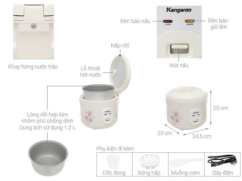 Nồi cơm nắp gài Kangaroo 1.2 lít KG12RC1