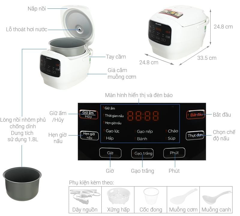 Nồi cơm điện tử Sharp 1.8 lít KS-COM183MV-WH