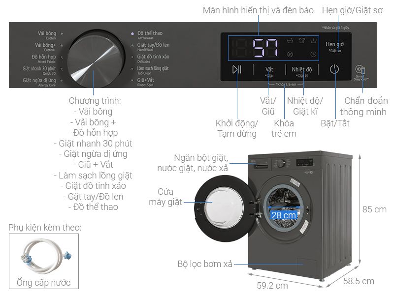 Máy giặt LG Inverter 9 kg FB1209S6M