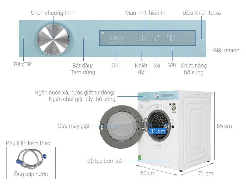 Máy giặt sấy Samsung Bespoke AI Inverter giặt 14 kg - sấy 8 kg WD14BB944DGMSV