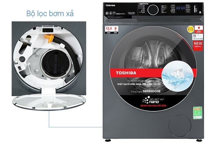 Máy giặt sấy Toshiba Inverter giặt 12.5 kg - sấy 8 kg TWD-BM135GF4V(MG)