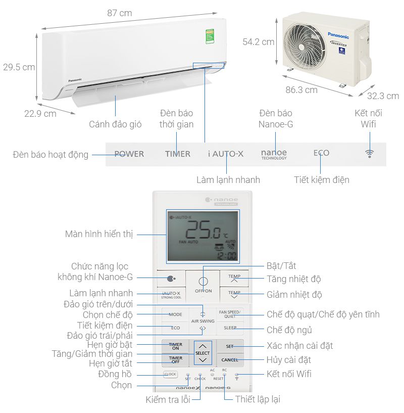 Điều hòa Panasonic 1 chiều Inverter 1.5HP-11.900BTU CS-XU12ZKH-8