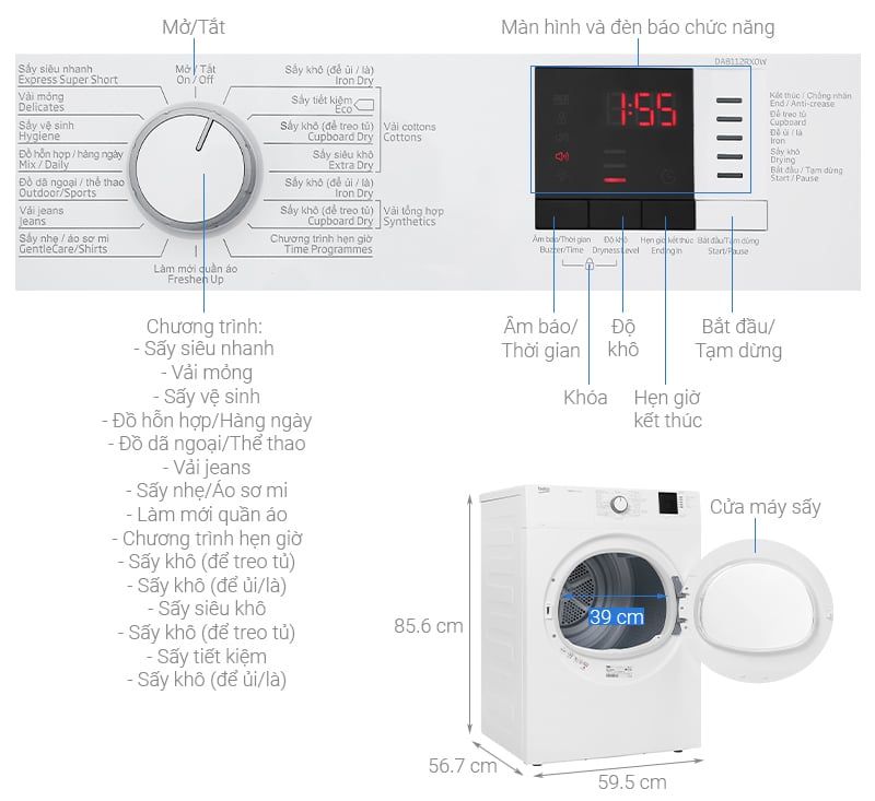Máy sấy thông hơi Beko 8 kg DA8112RX0W