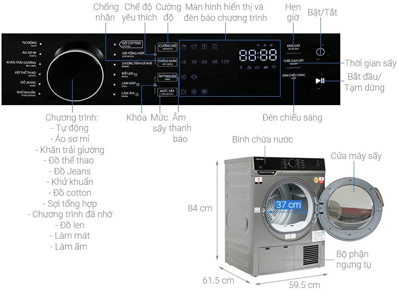 Máy sấy ngưng tụ Toshiba 8 kg TD-K90MEV(SK)