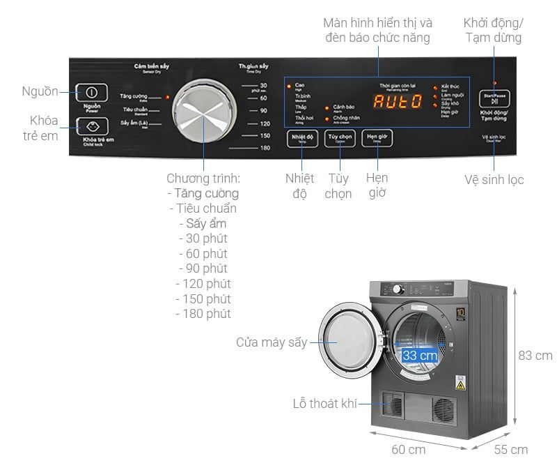 Máy sấy thông hơi Aqua 8 kg AQH-V800H SS