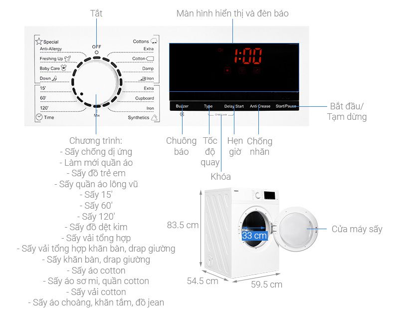 Máy sấy thông hơi Galanz 7 kg DV-70T5C(W)