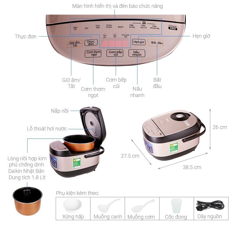 Nồi cơm điện tử Midea 1.8 lít MB-FS5023