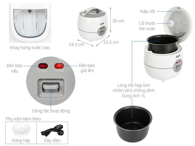 Nồi cơm nắp gài AVA 1 lít JRC-100P