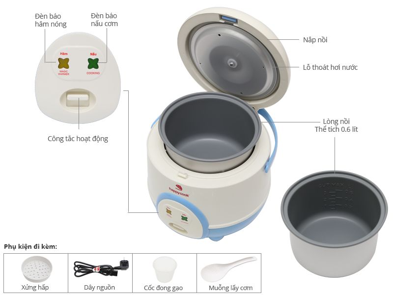 Nồi cơm nắp gài Happycook 0.6 lít HC-060