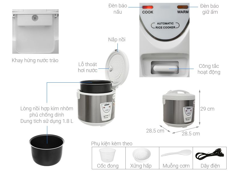 Nồi cơm nắp gài Hommy 1.8 lít JRC-180K