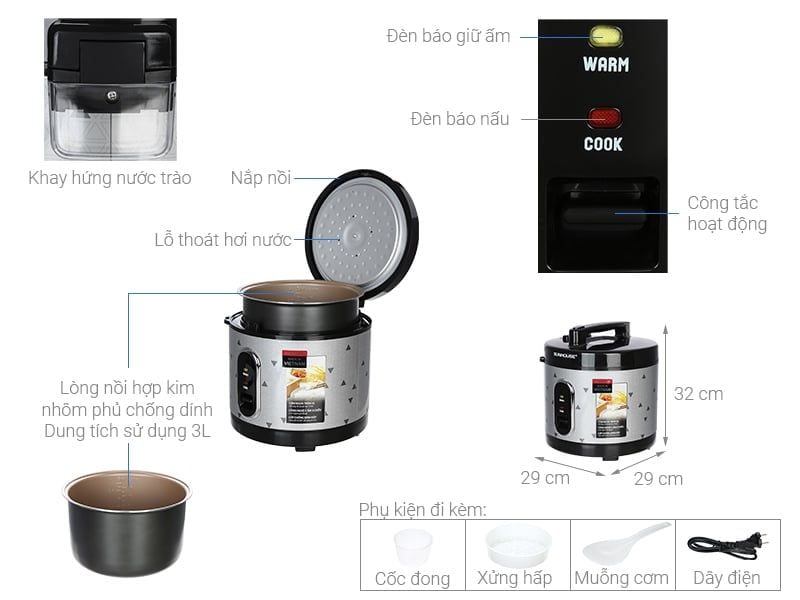 Nồi cơm nắp gài Sunhouse 3 lít SHD8305