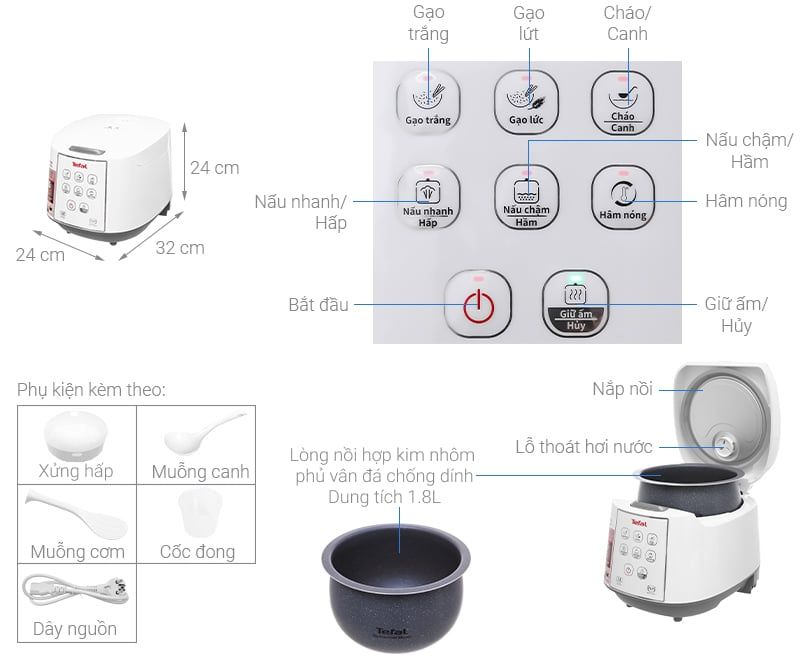 Nồi cơm điện tử Tefal 1.8 lít RK733168