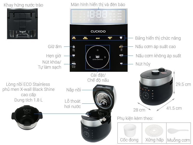 Nồi cơm áp suất cao tần Cuckoo 1.8 lít CRP-LHTR1009F/BKSIVNCV