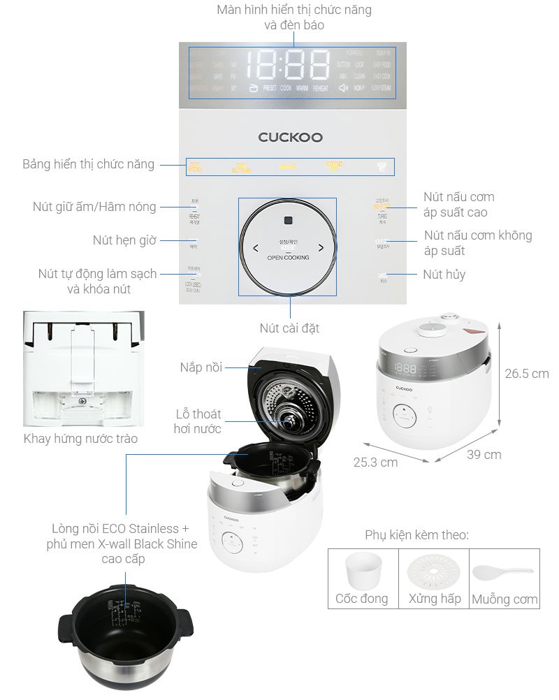 Nồi cơm áp suất cao tần Cuckoo 1.08 lít CRP-LHTR0609F/WHSIVNCV