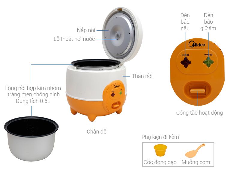 Nồi cơm nắp gài Midea 0.6 lít MR-CM06SD