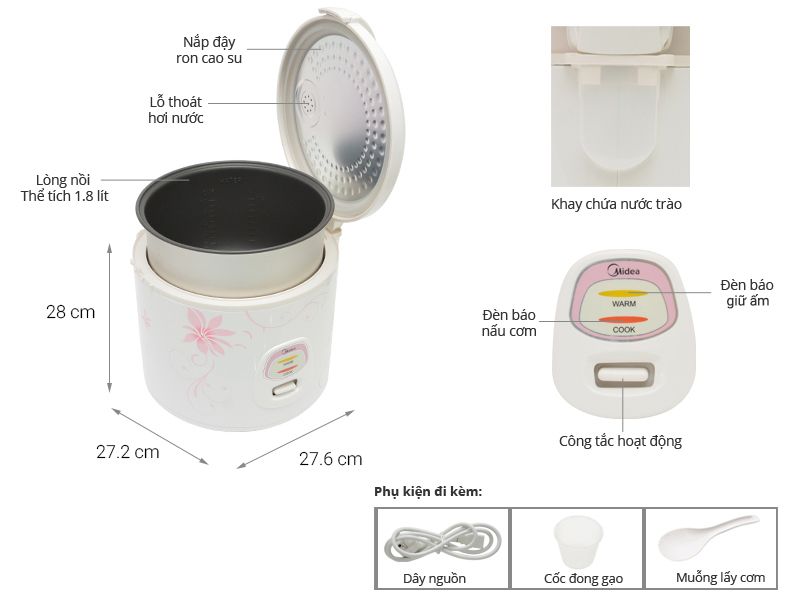 Nồi cơm nắp gài Midea 1.8 lít MR-CM18SQ