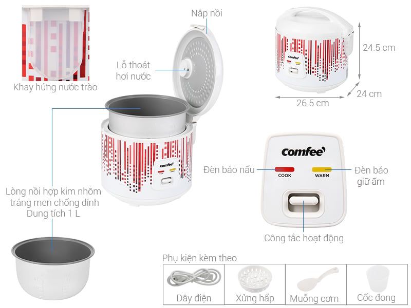 Nồi cơm nắp gài Comfee 1 lít CR-CM1020(D)