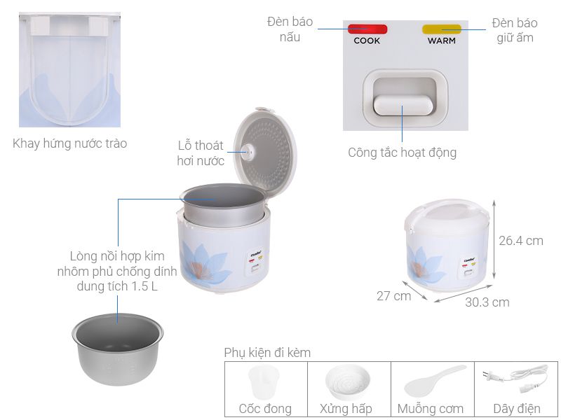 Nồi cơm nắp gài Comfee 1.5 lít CR-CM1520(D)