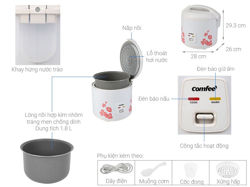 Nồi cơm nắp gài Comfee 1.8 lít CR-CM1820(C)