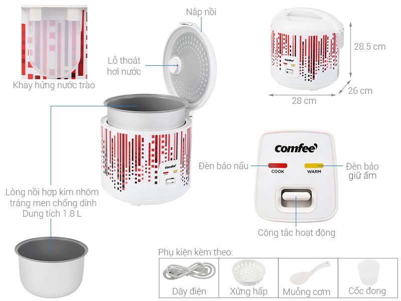 Nồi cơm nắp gài Comfee 1.8 lít CR-CM1820(D)