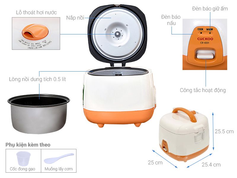 Nồi cơm nắp gài Cuckoo 0.5 lít CR-0331