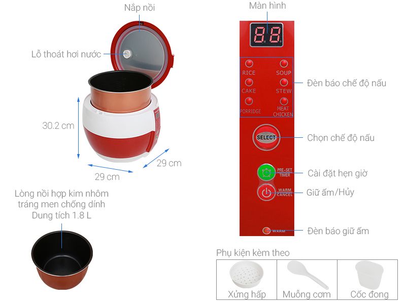 Nồi cơm nắp gài Kangaroo 1.8 lít KG835