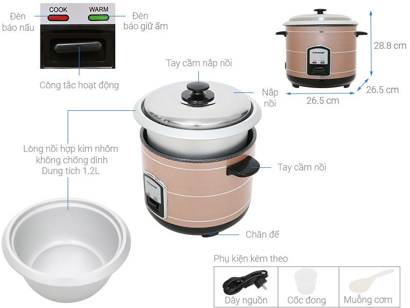 Nồi cơm nắp rời Sunhouse 1.2 lít SHD8105
