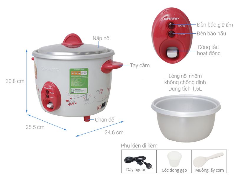 Nồi cơm nắp rời Sharp 1.5 lít KSH-D15V
